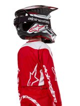 Alpinestars Youth 2024 Racer Lurv Jersey, Mars Red and White motocross jersey, rear view of a rider in racing gear.