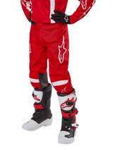 Alpinestars Youth 2024 Racer Lurv Pants, Mars Red and White motocross trousers with ergonomic design and stretch panels.