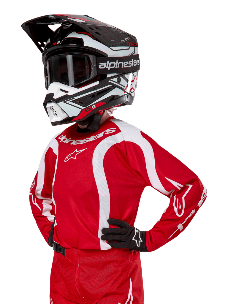 Alpinestars Youth 2024 Racer Lurv Jersey, Red and White motocross racing top, durable and lightweight for off-road riding.