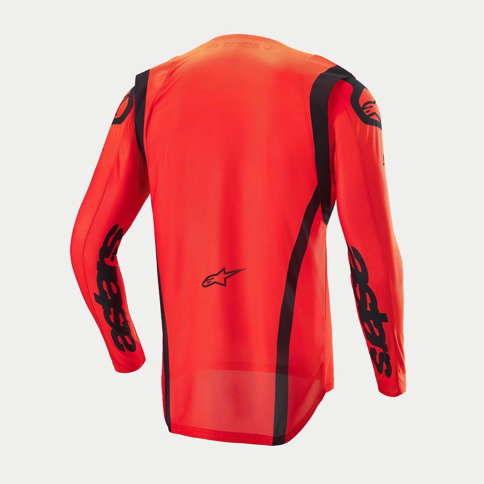 Alpinestars Supertech Ember LE Jersey, Men's Motocross Jersey, Red Fluo and Black, back view, athletic mesh construction.