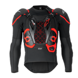 Tech-Air® Off-Road System, black and red motorcycle airbag jacket with hexagonal mesh chest panel and padded shoulders.