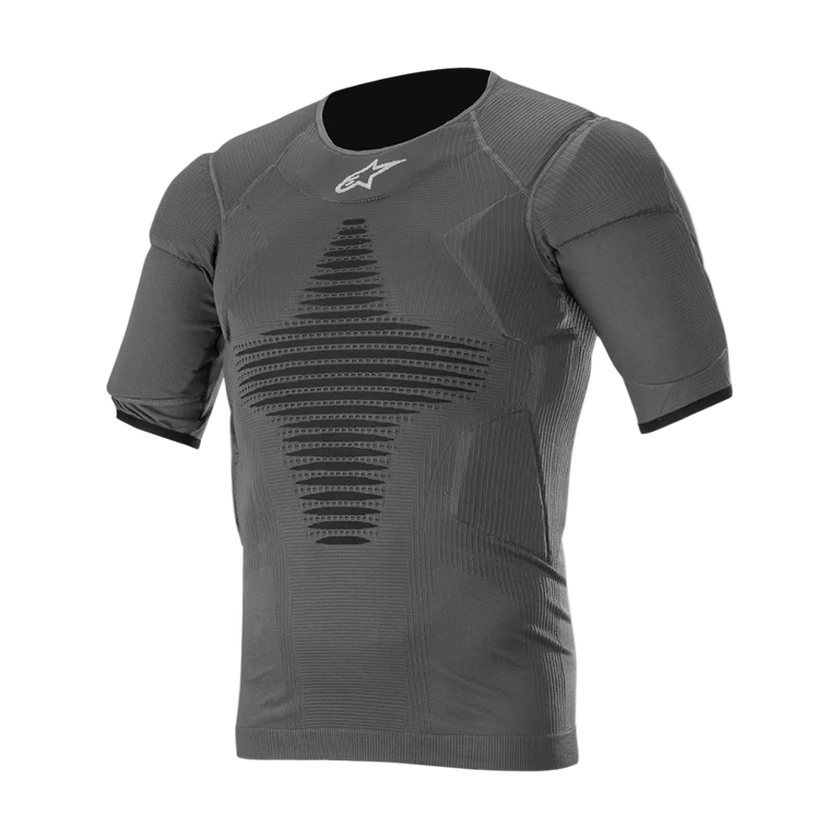Alpinestars Roost Base Layer Top, Motocross and Off-Road Tech Layer, Anthracite Black, Short-Sleeve Breathable Knit with Strategic Padded Zones for Roost Protection.