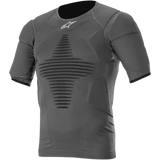 Alpinestars Roost Base Layer Top, Anthracite Black Short-Sleeve Performance Shirt, Textured Ribbed Fabric with Black Geometric Pattern, Fitted Athletic Design for Motocross and Off-Road Riding